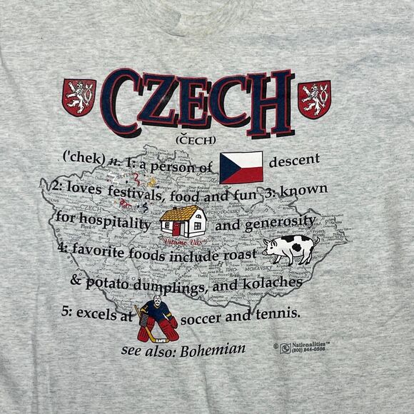 Vintage Czech Republic Shirt Adult XXL Made in USA Gray Tee Wiki Single Stitch - Picture 3 of 14